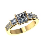 Certified 1.50 CTW Princess And Round Diamond 14K Yellow Gold Ring