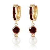 4.3 CTW 14K Solid Gold Huggie Earrings pearl Garnet