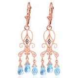 4.81 Carat 14K Solid Rose Gold Chandelier Diamond Earrings Blue Topaz