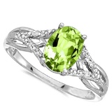 0.83 CARAT PERIDOT & 0.04 CTW DIAMOND 14KT SOLID WHITE GOLD RING