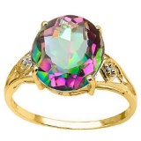 4.3 CTW MYSTIC GEMSTONE & GENUINE DIAMOND (2 PCS) 10KT SOLID YELLOW GOLD RING