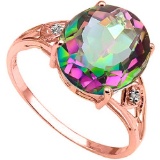 4.3 CTW MYSTIC GEMSTONE & GENUINE DIAMOND (2 PCS) 10KT SOLID RED GOLD RING