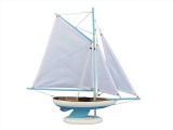 Wooden Bermuda Sloop Light Blue Model Sailboat Decoration 17in.