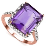 5.45 CTW AMETHYST & GENUINE DIAMOND (22 PCS) 10KT SOLID RED GOLD RING