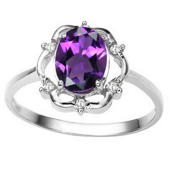 0.85 CT AMETHYST AND ACCENT DIAMOND 0.02 CT 10KT SOLID WHITE GOLD RING