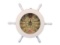 Wooden White Ship Wheel Knot Faced Clock 12in.