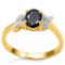 0.97 CT BLACK SAPPHIRE AND ACCENT DIAMOND 0.03 CT 10KT SOLID YELLOW GOLD RING