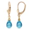 4.5 Carat 14K Solid Gold Leverback Earrings Briolette Blue Topaz