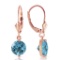 3.1 Carat 14K Solid Rose Gold Round Blue Topaz Leverback Earrings