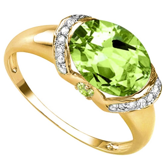 2.16 CT PERIDOT 0.1 CT PERIDOT AND ACCENT DIAMOND 0.09 CT 10KT SOLID YELLOW GOLD RING