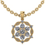 Certified 1.20 CTW Round Diamond 14K Yellow Gold Pendant