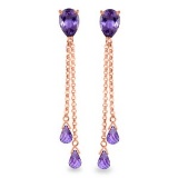 7.5 Carat 14K Solid Rose Gold Drop Earrings Square Cut Amethyst