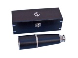 Deluxe Class Admirals Chrome - Leather Spyglass Telescope 27in. with Black Rosewood Box