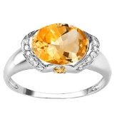 2.08 CT DARK CITRINE 0.1 CT CITRINE AND ACCENT DIAMOND 0.09 CT 10KT SOLID WHITE GOLD RING