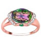 2.26 CT GREEN MYSTICS QUARTZ 0.1 CT EMERALD AND ACCENT DIAMOND 0.09 CT 10KT SOLID RED GOLD RING