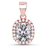 Certified 1.40 CTW CussionDiamond 14K Rose Gold Pendant