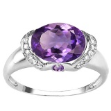 1.79 CT AMETHYST 0.1 CT AMETHYST AND ACCENT DIAMOND 0.09 CT 10KT SOLID WHITE GOLD RING