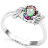 0.63 CT RAINBOW MYSTIC QUARTZ AND ACCENT DIAMOND 0.03 CT 10KT SOLID WHITE GOLD RING