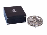 Chrome Round Sundial Compass with Black Rosewood Box 6in.
