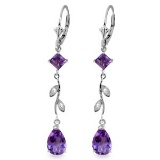 3.97 Carat 14K Solid White Gold Chandelier Earrings Natural Diamond Amethyst