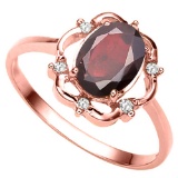 1.11 CT GARNET AND ACCENT DIAMOND 0.02 CT 10KT SOLID RED GOLD RING