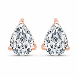 Certified 1.00 CTW Pear Diamond 14K Rose Gold Earring