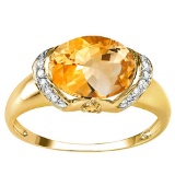 2.08 CT DARK CITRINE 0.1 CT CITRINE AND ACCENT DIAMOND 0.09 CT 10KT SOLID YELLOW GOLD RING