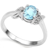0.97 CT SKY BLUE TOPAZ AND ACCENT DIAMOND 0.03 CT 10KT SOLID WHITE GOLD RING