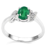 0.65 CT EMERALD AND ACCENT DIAMOND 0.03 CT 10KT SOLID WHITE GOLD RING