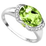 3.16 CT PERIDOT 0.1 CT WHITE TOPAZ AND ACCENT DIAMOND 0.09 CT 10KT SOLID WHITE GOLD RING