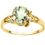 0.7 CT GREEN AMETHYST AND ACCENT DIAMOND 0.01 CT 10KT SOLID YELLOW GOLD RING