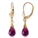 4.5 Carat 14K Solid Gold Leverback Earrings Briolette Pink Topaz