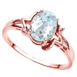 0.73 CT AQUAMARINE AND ACCENT DIAMOND 0.01 CT 10KT SOLID RED GOLD RING