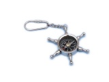 Chrome Ship Wheel Compass Key Chain 5in.