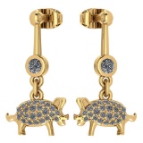 Certified 0.39 Ctw Diamond VS/SI1 Chinese Pig Earring 14K Yellow Gold