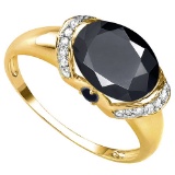 2.68 CT BLACK SAPPHIRE 0.1 CT SAPPHIRE AND ACCENT DIAMOND 0.09 CT 10KT SOLID YELLOW GOLD RING