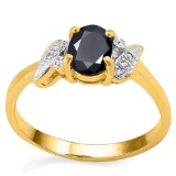 0.97 CT BLACK SAPPHIRE AND ACCENT DIAMOND 0.03 CT 10KT SOLID YELLOW GOLD RING