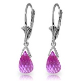 4.5 Carat 14K Solid White Gold Leverback Earrings Briolette Pink Topaz