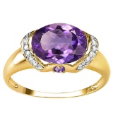 1.79 CT AMETHYST 0.1 CT AMETHYST AND ACCENT DIAMOND 0.09 CT 10KT SOLID YELLOW GOLD RING