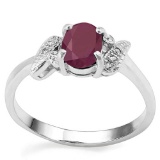 0.94 CT RUBY AND ACCENT DIAMOND 0.03 CT 10KT SOLID WHITE GOLD RING