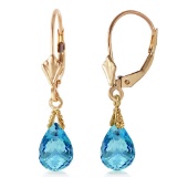 4.5 Carat 14K Solid Gold Leverback Earrings Briolette Blue Topaz