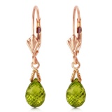 4.5 Carat 14K Solid Rose Gold Leverback Earrings Briolette Peridot