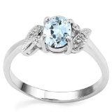 0.61 CT AQUAMARINE AND ACCENT DIAMOND 0.03 CT 10KT SOLID WHITE GOLD RING