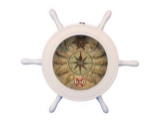 Wooden White Ship Wheel Knot Faced Clock 12in.