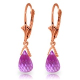 4.5 Carat 14K Solid Rose Gold Leverback Earrings Briolette Pink Topaz