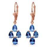 4.5 CTW 14K Solid Rose Gold pearll Blue Topaz Leverback Earrings