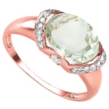 2.1 CT GREEN AMETHYST 0.07 CT WHITE TOPAZ AND ACCENT DIAMOND 0.09 CT 10KT SOLID RED GOLD RING