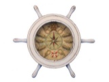 Wooden Whitewashed Ship Wheel Knot Faced Clock 12in.