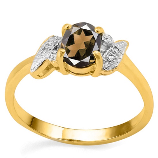 0.7 CT SMOKEY AND ACCENT DIAMOND 0.03 CT 10KT SOLID YELLOW GOLD RING