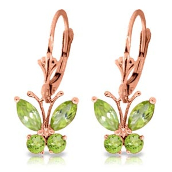 1.24 Carat 14K Solid Rose Gold Butterfly Earrings Peridot